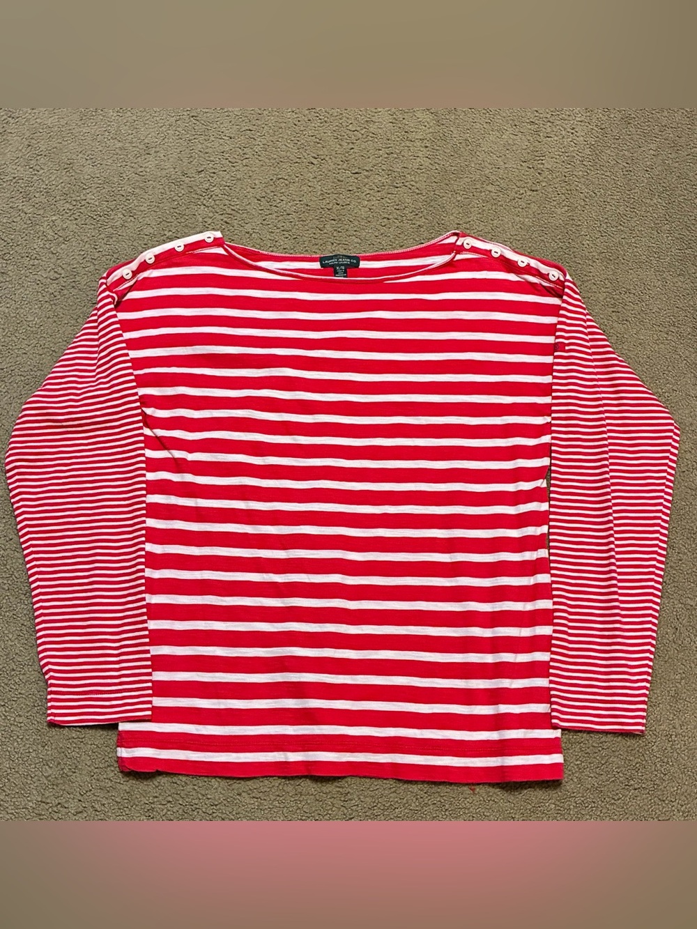 Ralph Lauren Women’s XL Red White Stripped Shirt Boat Neck 3/4 Sleeve Top NWOT
